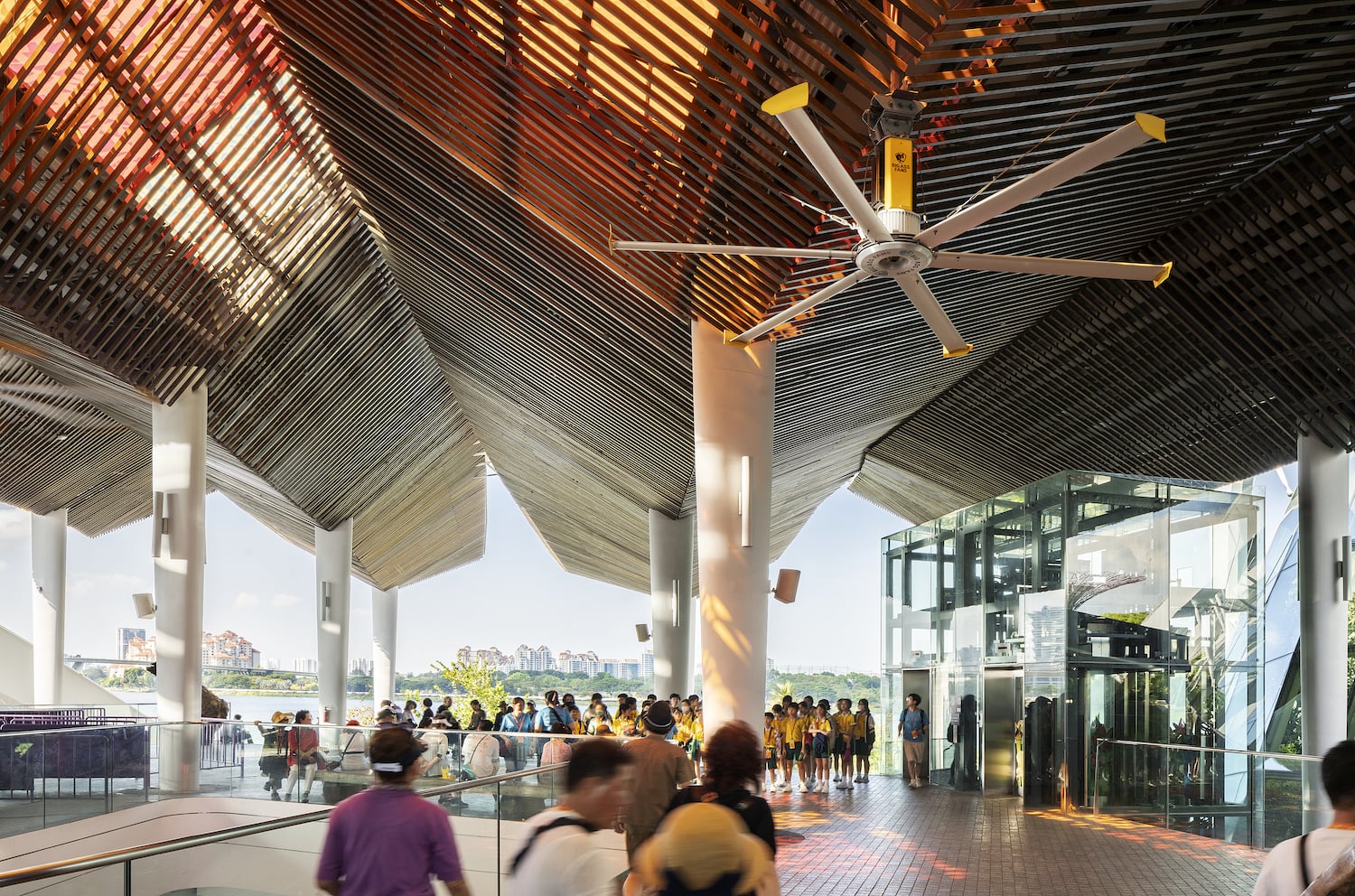 HVLS ceiling fan installed in a modern commercial space with high foot traffic