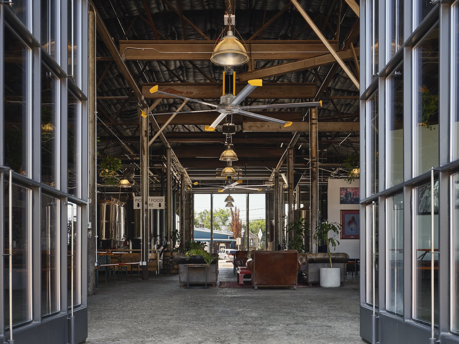 Large ceiling fan installed in a commercial facility